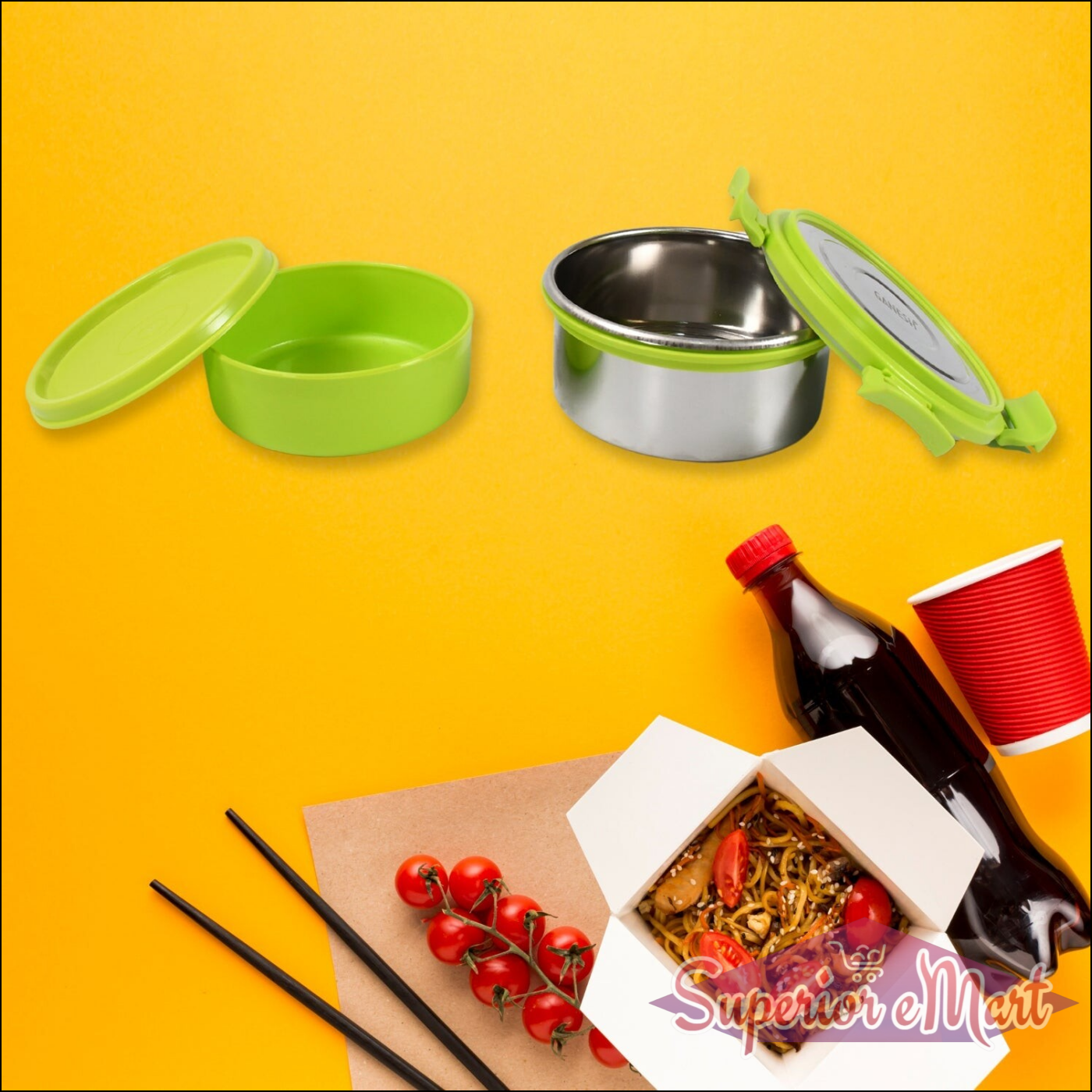 Stainless steel tiffin lunch box with colorful lids and containers for easy meal packing