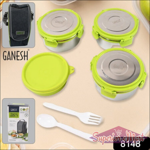 Superior eMart stainless steel tiffin lunch box set with four containers and a sturdy carrying bag