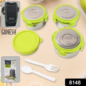 Superior eMart stainless steel tiffin lunch box set with four containers and a sturdy carrying bag