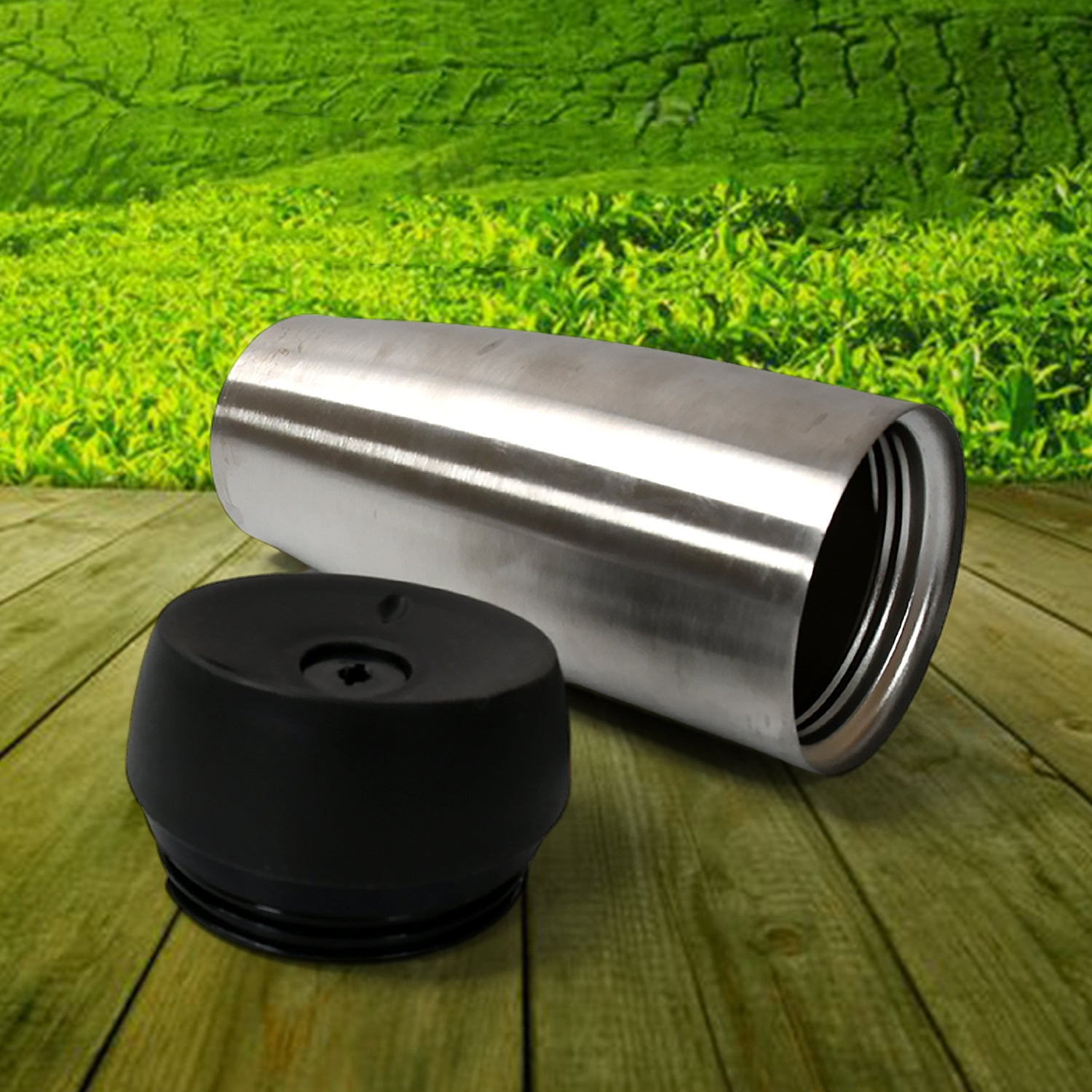 Durable stainless steel travel coffee mug with a black lid, perfect for on-the-go beverages