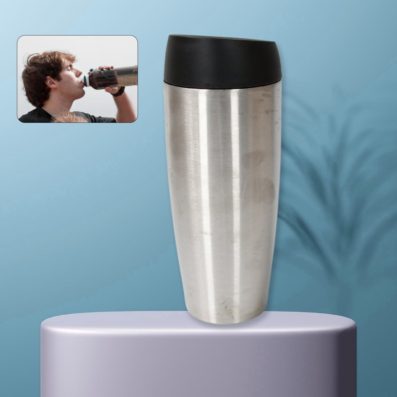 Superior eMart stainless steel travel coffee mug with ergonomic design for easy drinking on the go