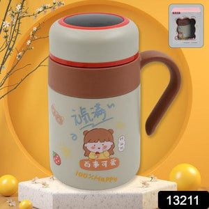 Cute stainless steel vacuum insulated mug with cartoon design and comfortable handle for everyday use