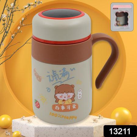 Cute stainless steel vacuum insulated mug with cartoon design and comfortable handle for everyday use