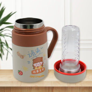 Adorable stainless steel vacuum insulated mug with a cute design and a removable lid for easy cleaning