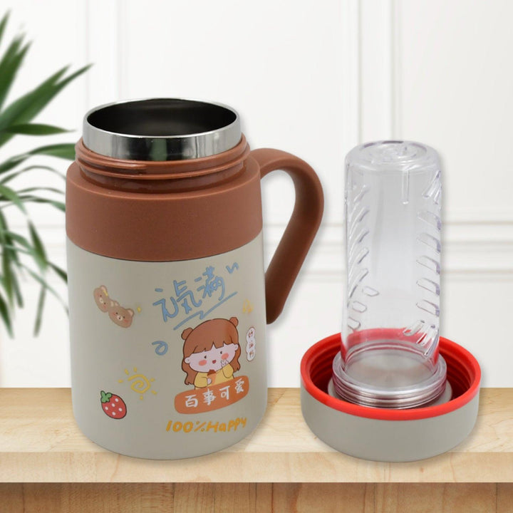Adorable stainless steel vacuum insulated mug with a cute design and a removable lid for easy cleaning