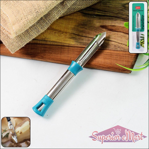 Stainless steel vegetable peeler with ergonomic handle for efficient peeling in the kitchen