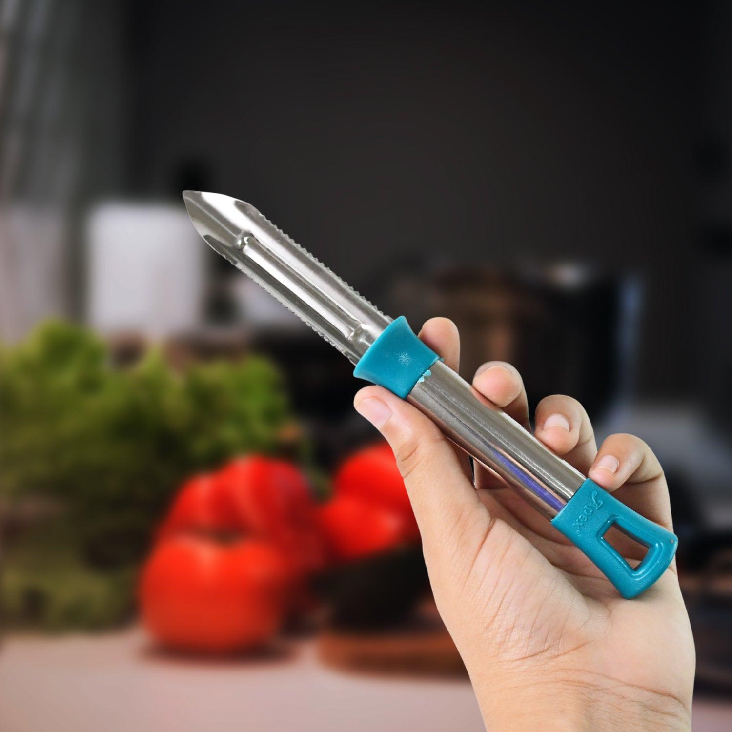 Ergonomic stainless steel vegetable peeler with a comfortable grip for easy peeling and food preparation