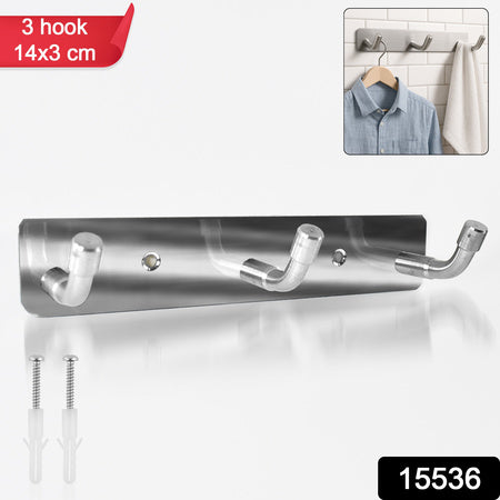 Durable stainless steel wall mounted coat rack with three hooks for organizing jackets and accessories