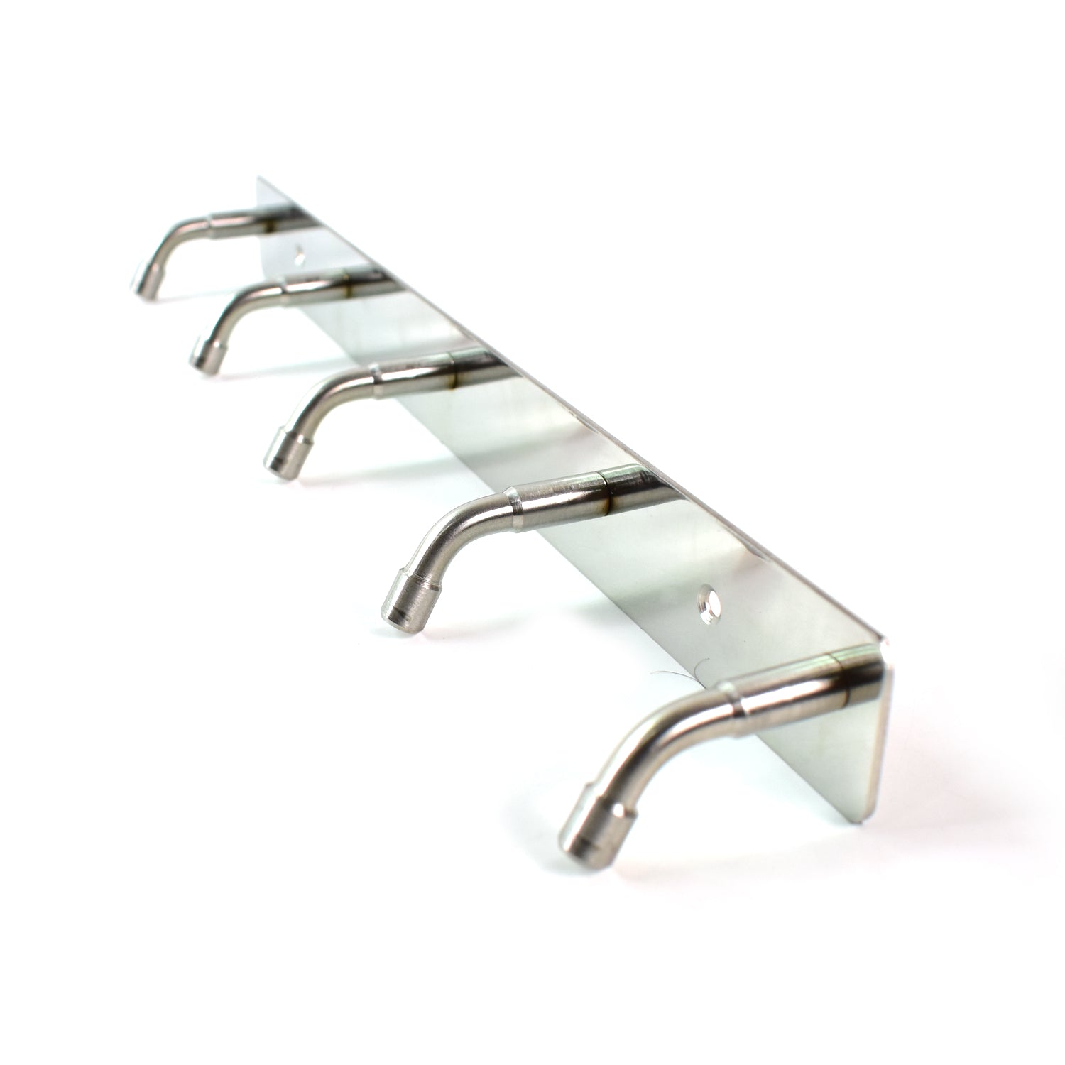 Durable stainless steel wall mounted coat rack with five hooks for efficient space organization