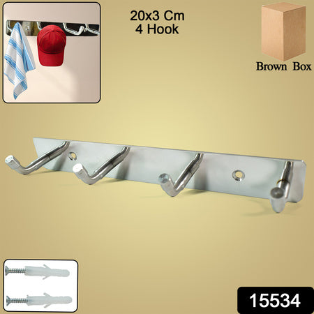 Stainless steel wall mounted coat rack with four hooks for organized storage in home or kitchen