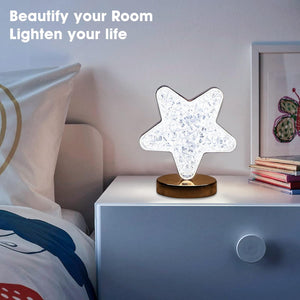 Star shape crystal lamp with a wooden base, ideal for stylish home decor and ambient lighting