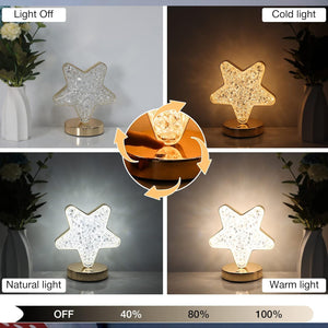 Star shape crystal lamp with adjustable lighting in warm, natural, and cold settings for home decor