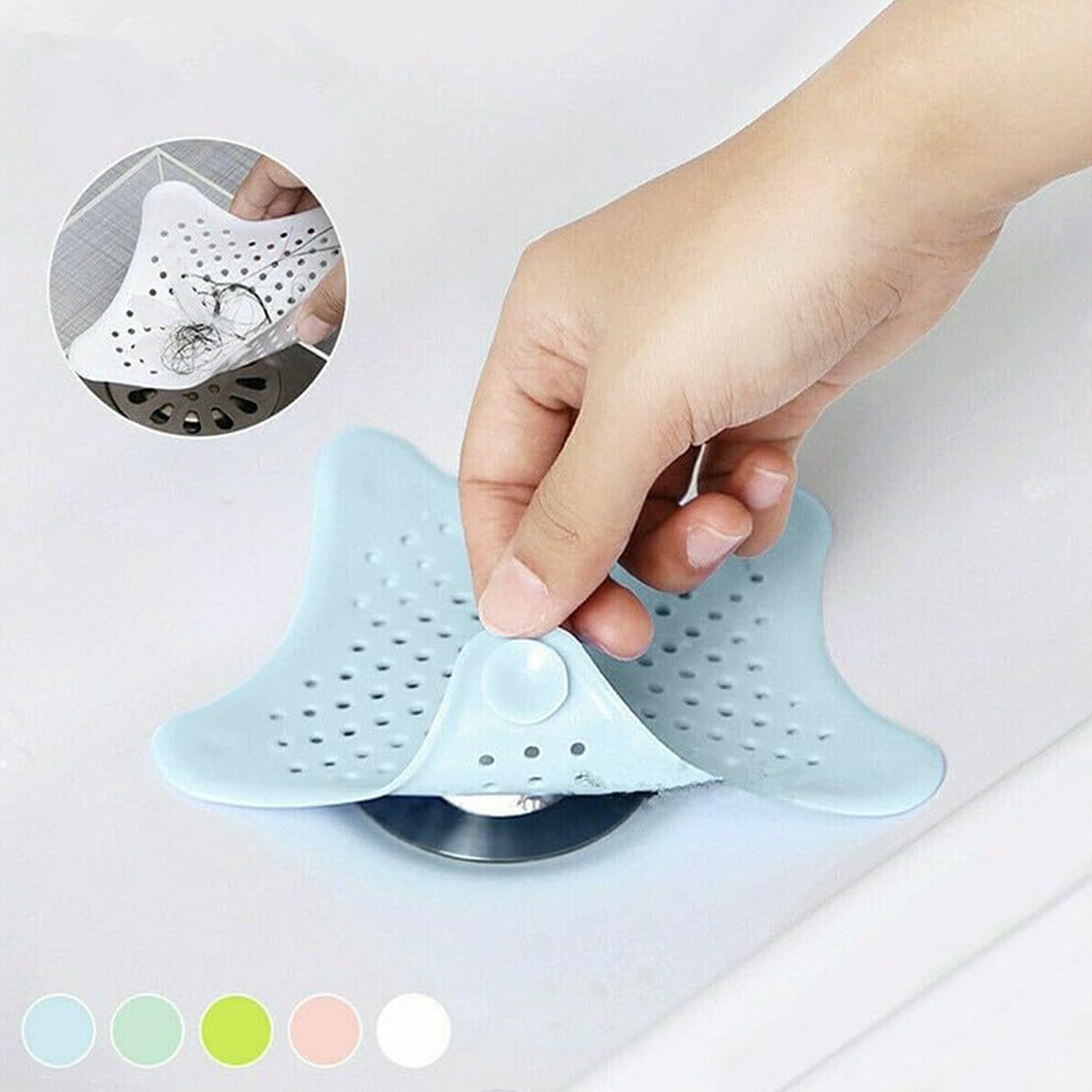 Light blue star shape sink strainer designed to catch food debris and prevent clogs in your kitchen sink