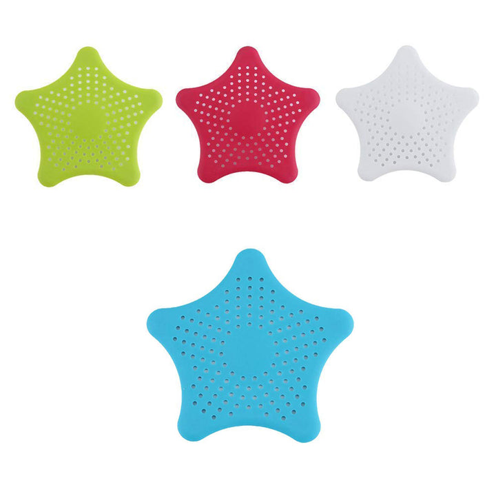 Colorful star shape sink strainer in green, red, white, and blue for effective draining and preventing clogging