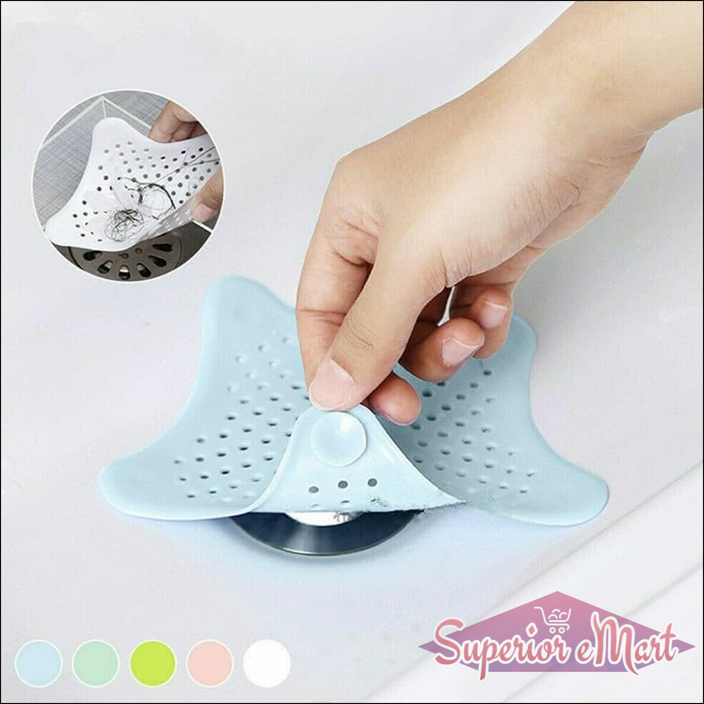 Light blue star shape sink strainer designed to catch food debris and prevent clogs in your kitchen sink