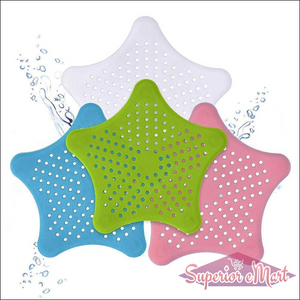Set of colorful star shape sink strainers in blue, green, pink, and white for effective drainage