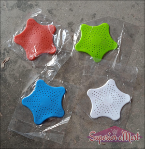 Colorful star shape sink strainer set in red, green, blue, and white for effective drainage