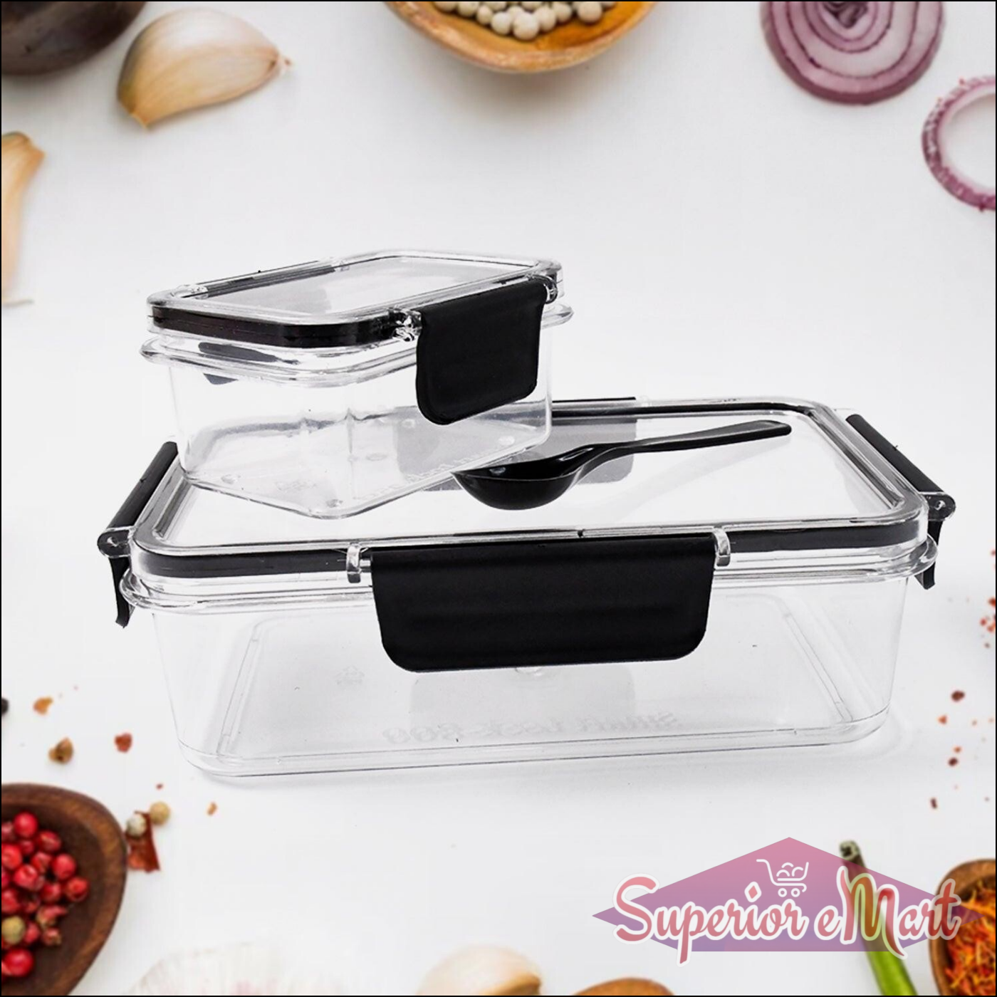 2-Pc 800ml and 250ml Storage Box Set with Spoon - Superior eMart