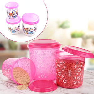 Superior eMart 3 piece storage container set in pink with decorative designs for organized kitchen storage