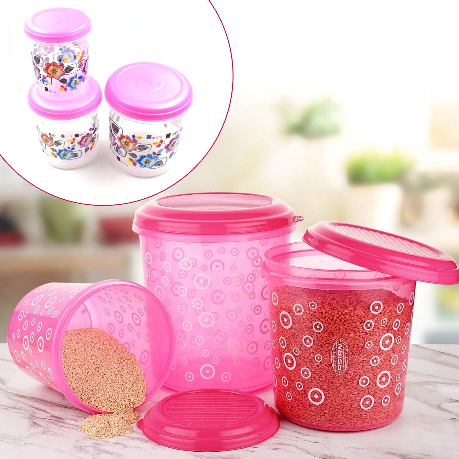 Superior eMart 3 piece storage container set in pink with decorative designs for organized kitchen storage
