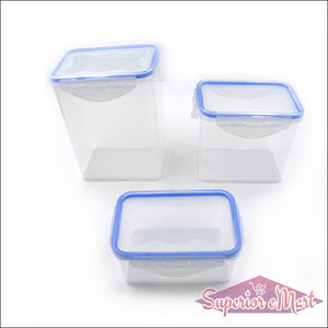 Airtight storage container set in three sizes for keeping food fresh and organized
