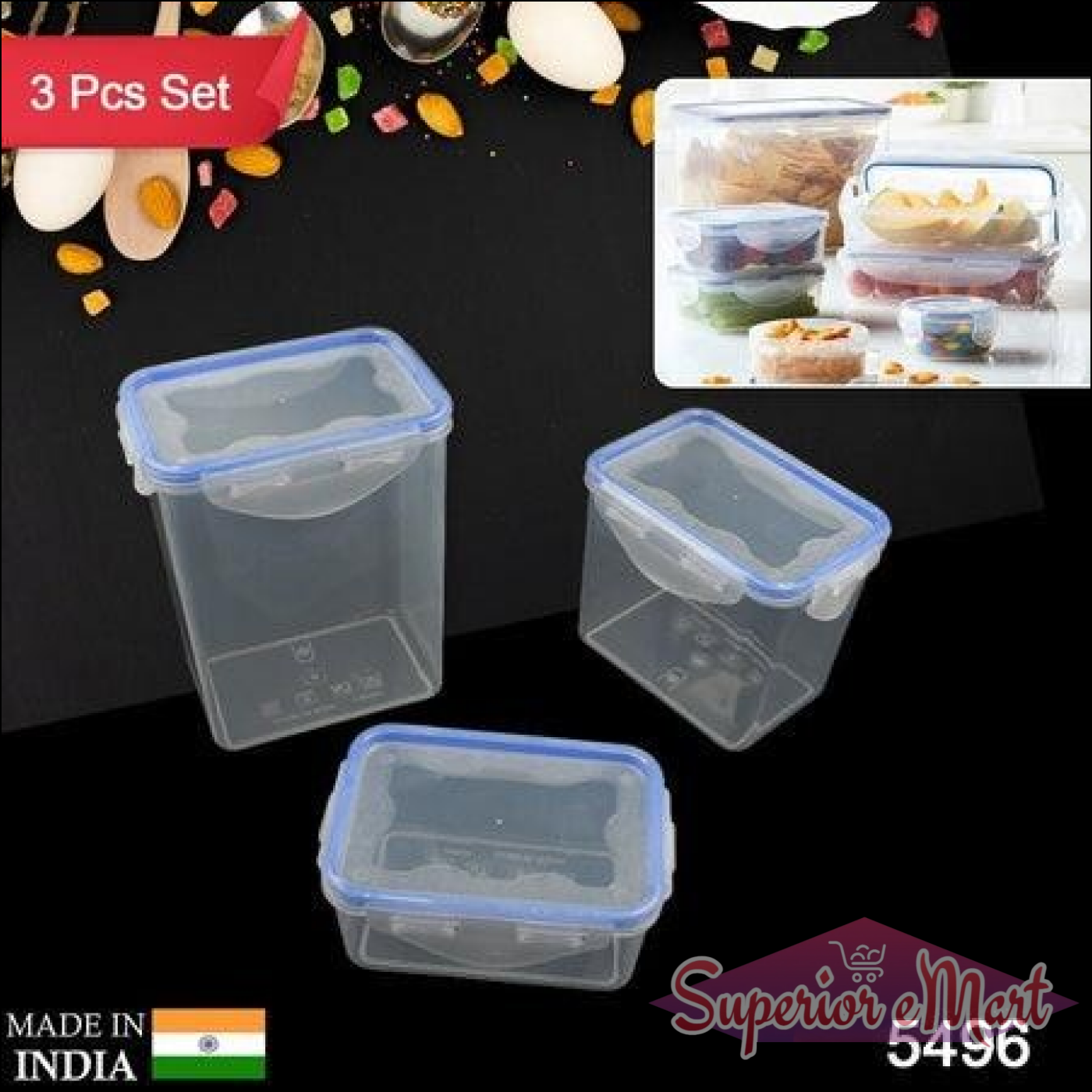 3-piece airtight storage container set with clear design for kitchen organization and food preservation