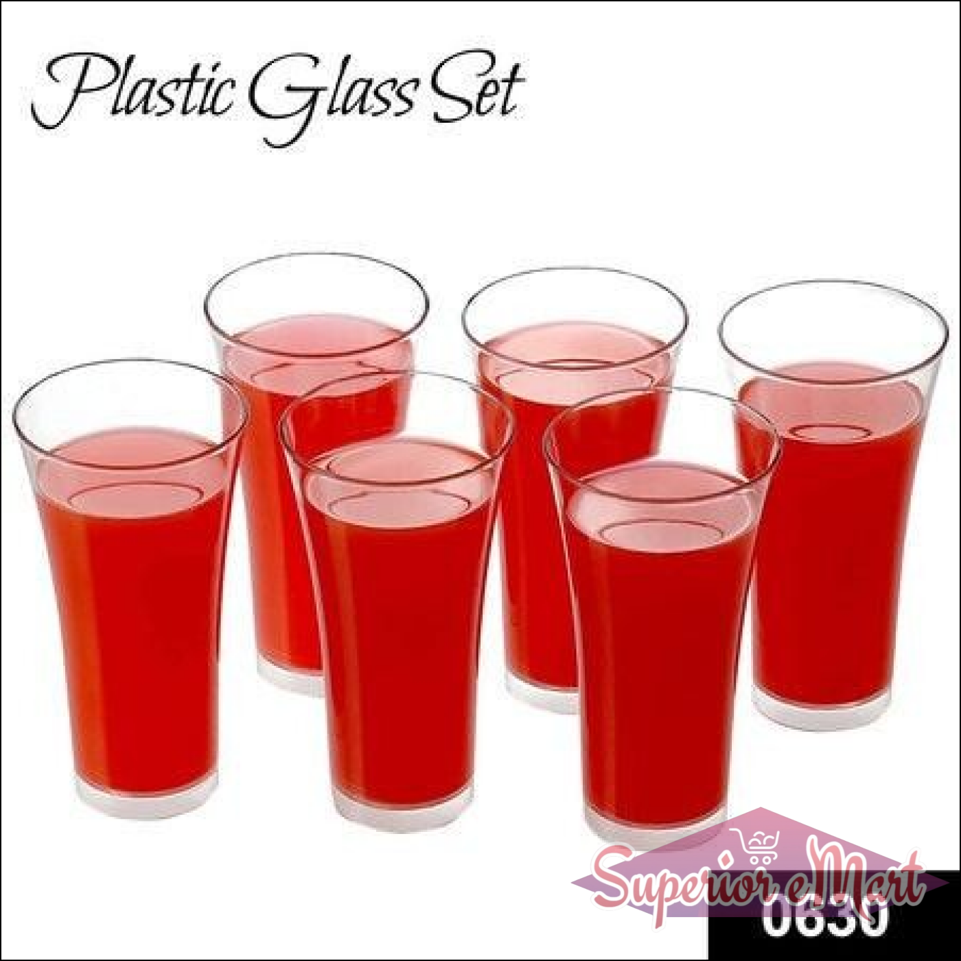Set of six transparent juice glass set with a modern design, ideal for serving beverages