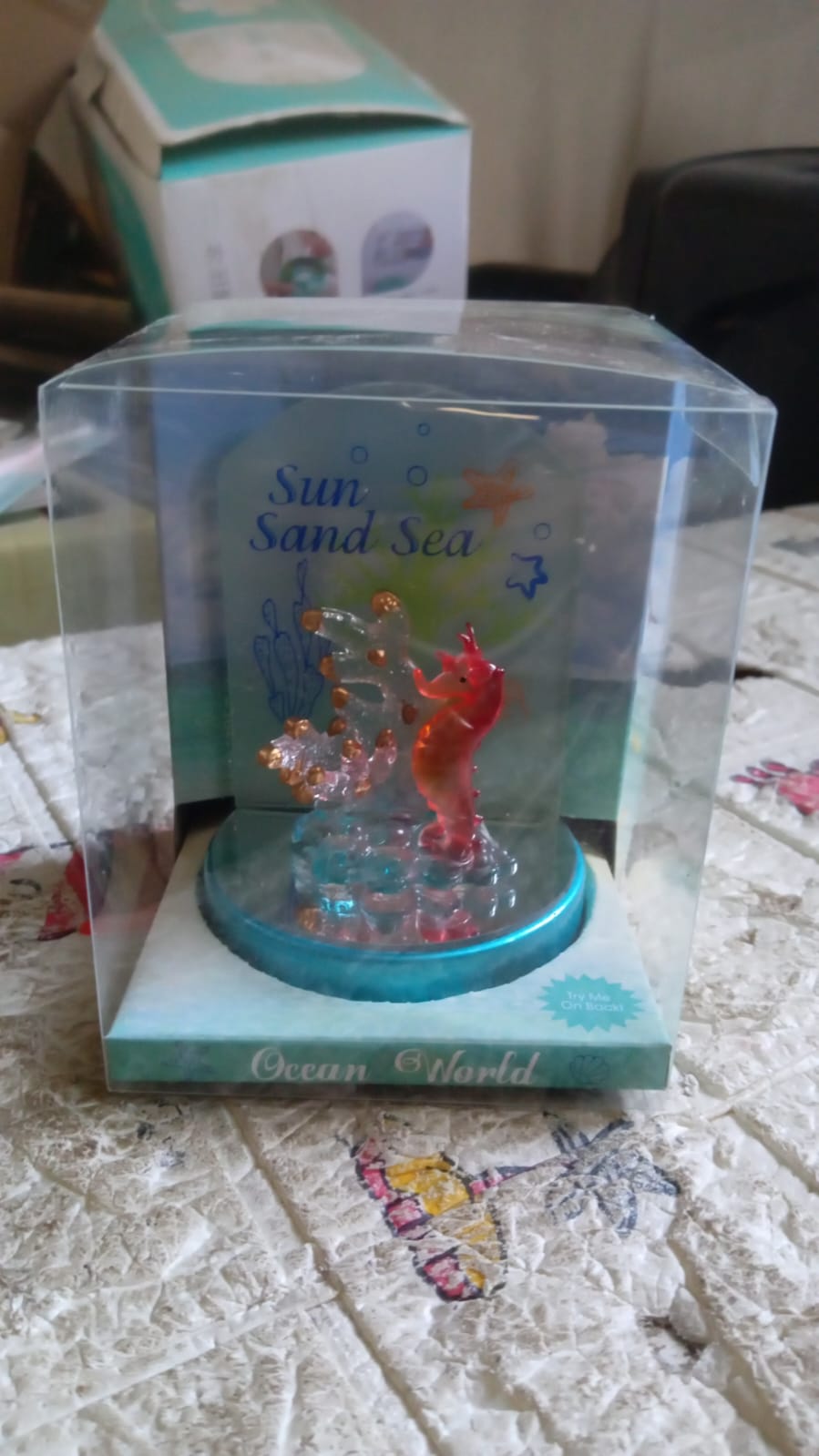 Sun Sand Sea LED Night Light in a decorative ocean-themed design in a clear display box
