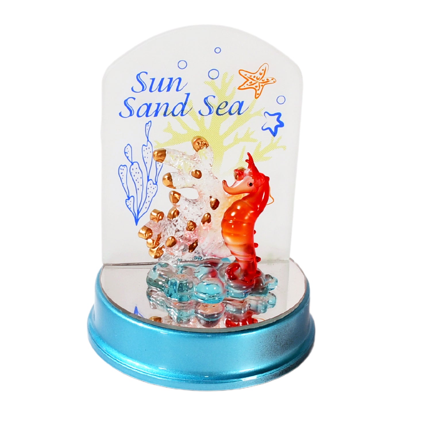 Colorful Sun Sand Sea LED Night Light with a seahorse design and coral decorations for a charming bedroom ambiance