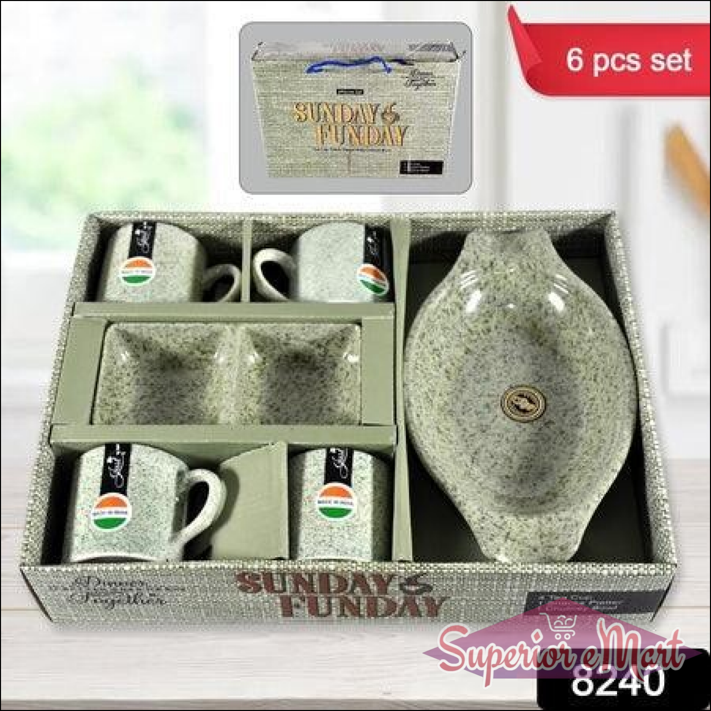 Ceramic tea cups with snacks platter set packaged in a stylish box for home entertaining