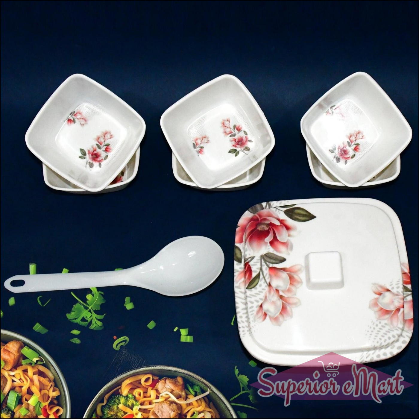 Superior eMart 9 Piece Dessert Bowl Set with Floral Design - Superior eMart