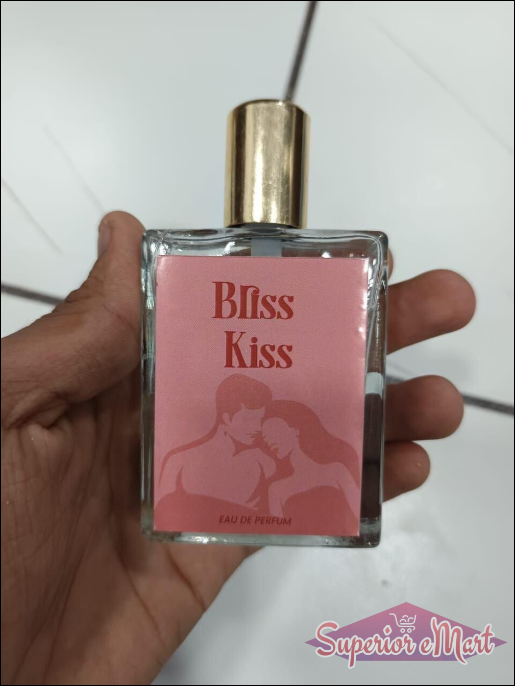 Romantic Kiss Perfume in a stylish bottle featuring a couple silhouette design
