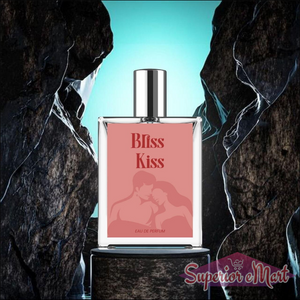 Romantic Kiss Perfume bottle with a pink label featuring a couple, ideal for romantic moments
