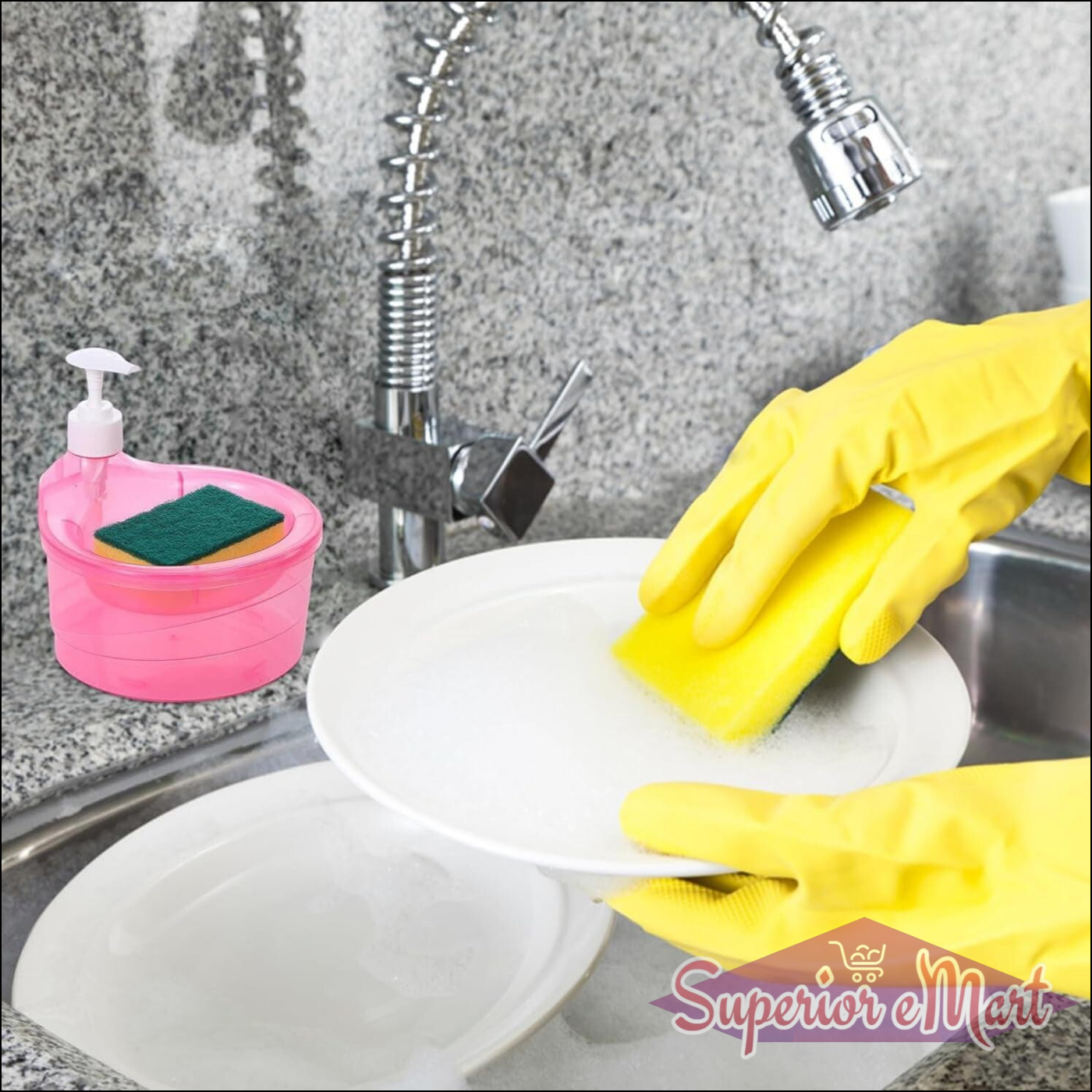 Superior eMart Double Layer Soap Dispenser with Sponge 1000ml - Superior eMart
