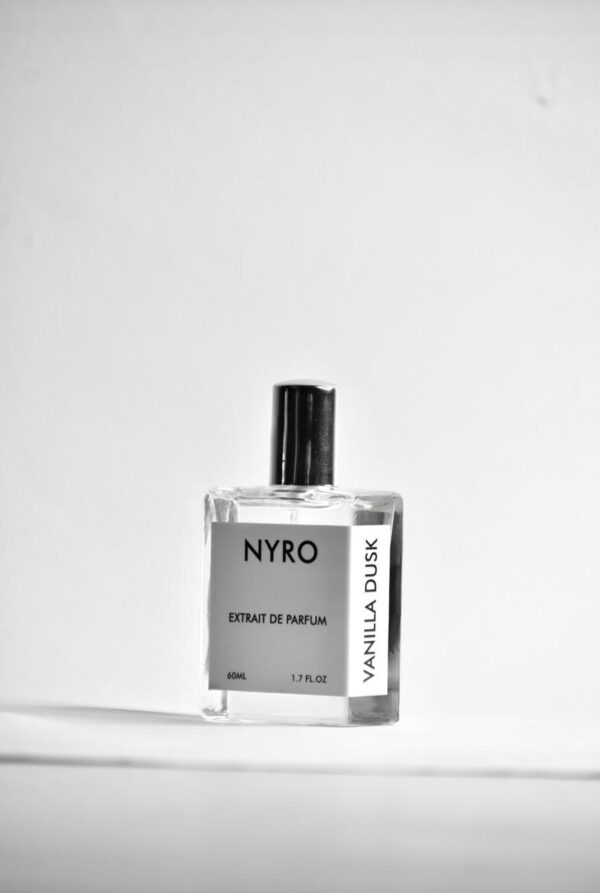 Nyro Vanilla Dusk Extrait de Parfum in a clear bottle, part of the elite set collection