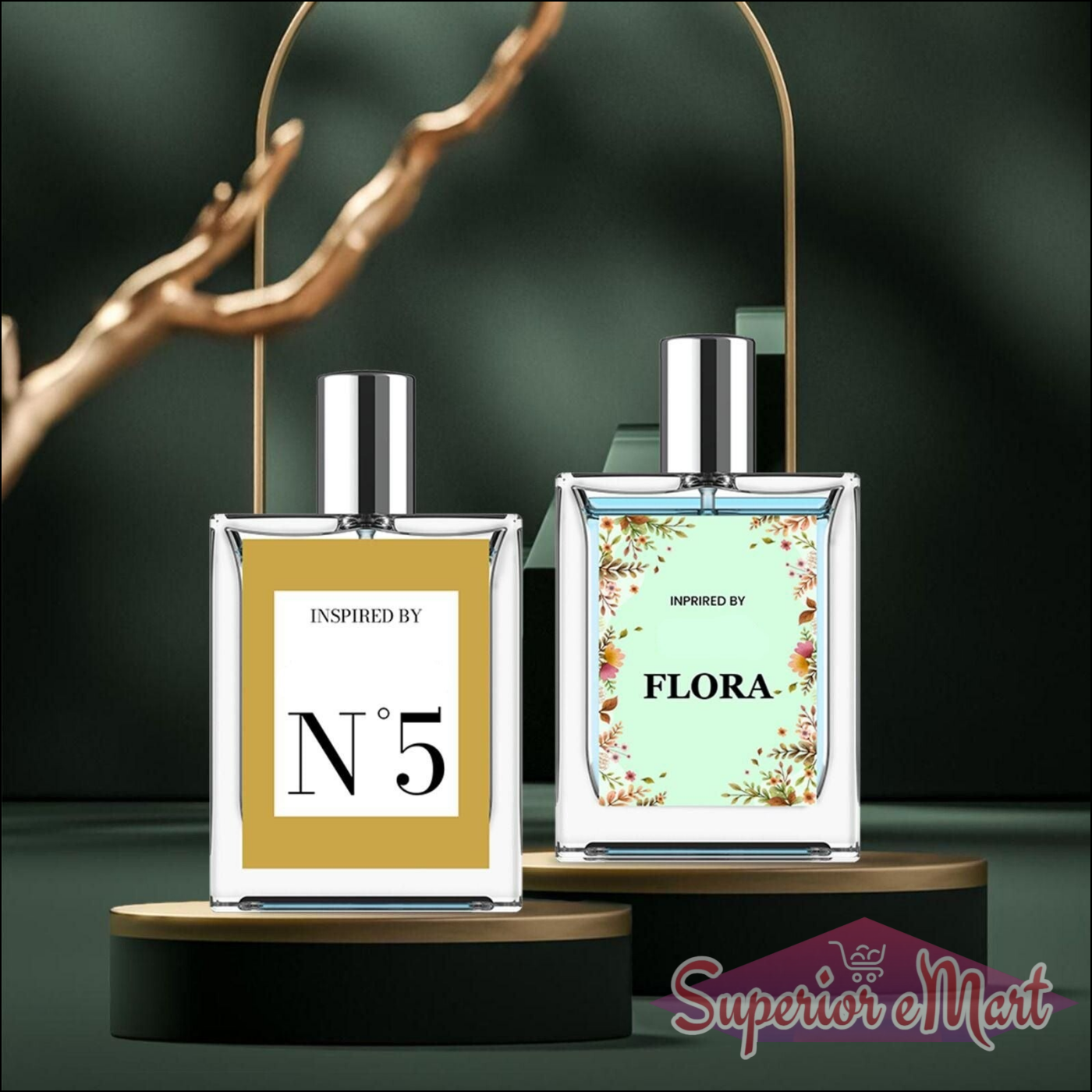 Florra & N5 Inspired Perfumes in Elegant Bottles with Floral and Classic Designs