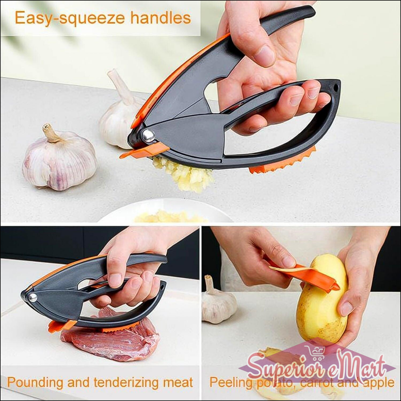 Superior eMart Multifunctional Garlic Press with Peeler & Cleaner 1 Pc - Superior eMart