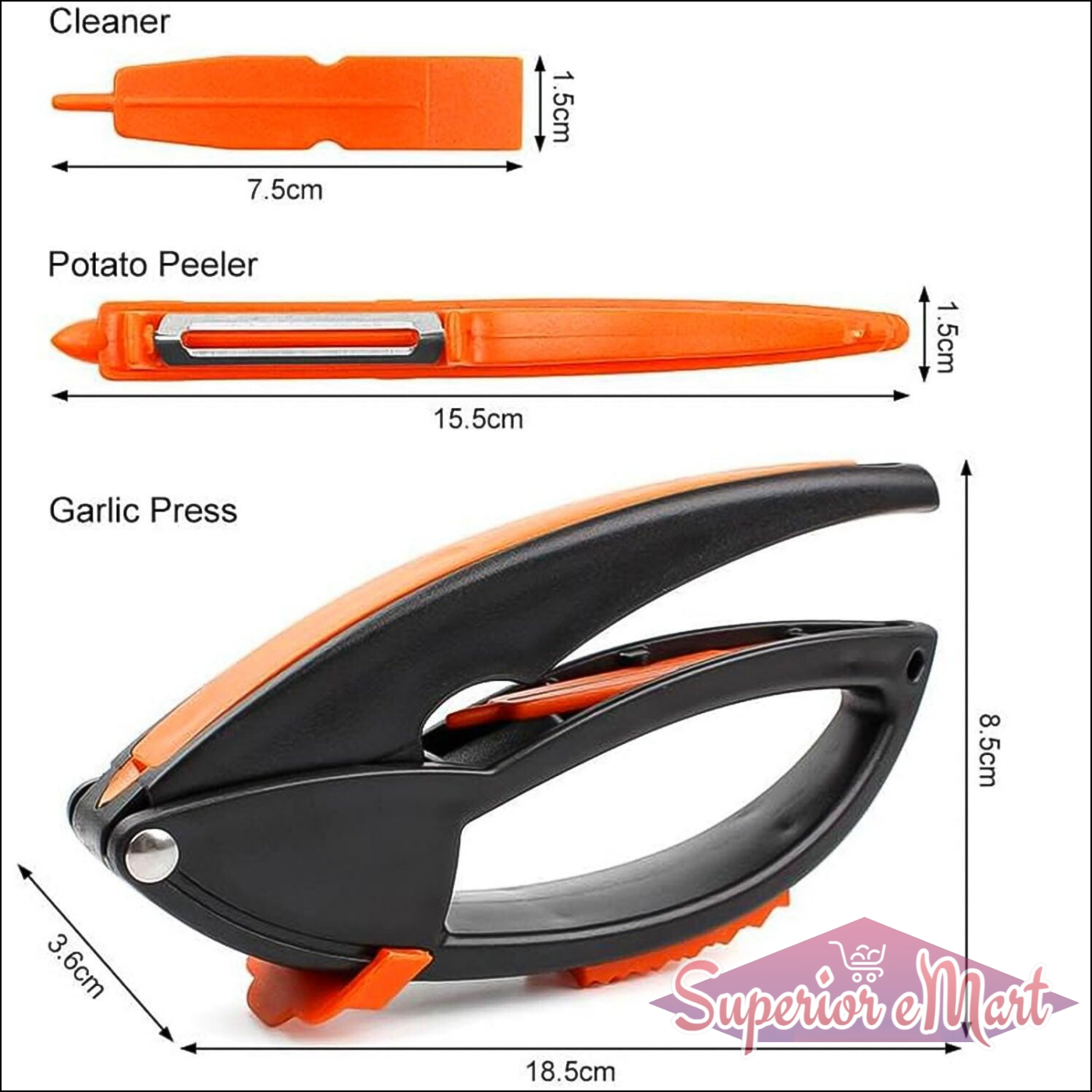 Superior eMart Multifunctional Garlic Press with Peeler & Cleaner 1 Pc - Superior eMart