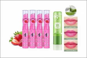 Pink Magic Lip Balm set with strawberry essence for hydrated and tinted lips in vibrant pink