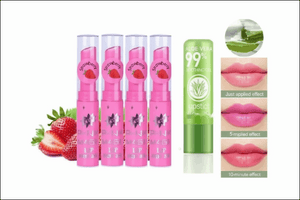 Pink Magic Lip Balm set with strawberry essence for hydrated and tinted lips in vibrant pink