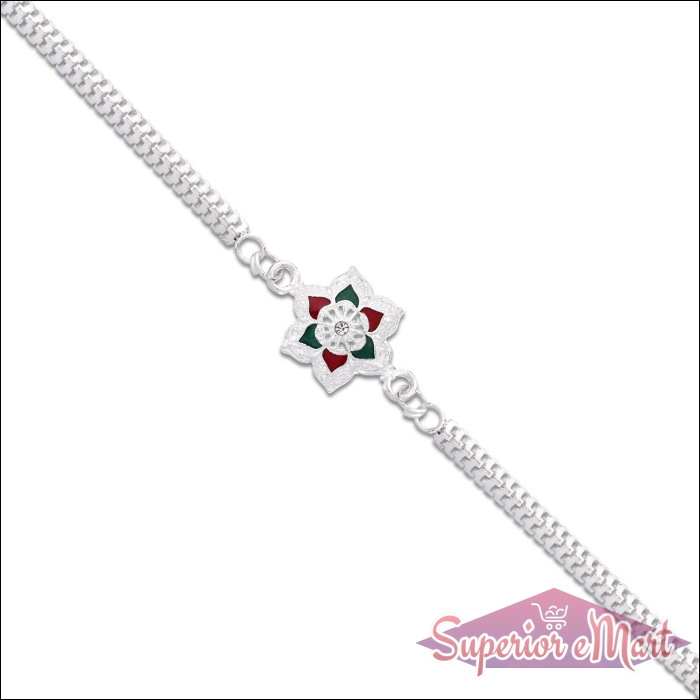 Superior eMart Silver Plated Rakhi Bracelet with Floral Design - 5 Pcs - Superior eMart