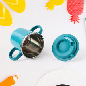 300ml BPA-free kids mug in blue with dual handles and a spill-proof lid from Superior eMart