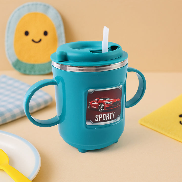 Superior eMart 300ml BPA-free kids mug in blue with sporty car design and dual handles