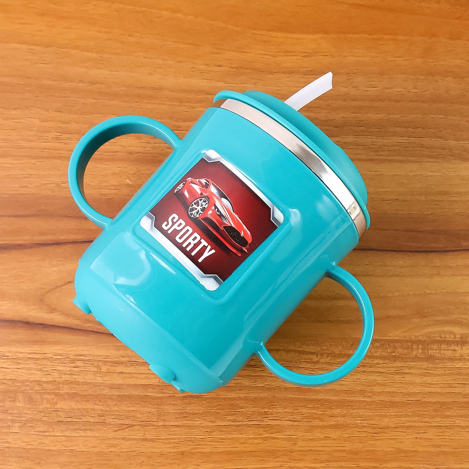 Superior eMart 300ml BPA-free kids mug in blue with two handles and sporty car design
