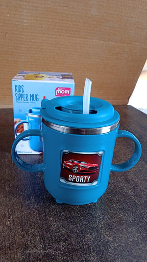 300ml BPA-free kids mug by Superior eMart in blue with sporty car design and dual handles