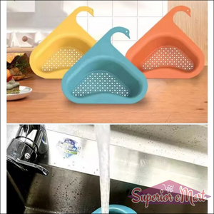 Swan kitchen drain strainer set in orange, yellow, and blue for effective food catchment and easy cleaning.