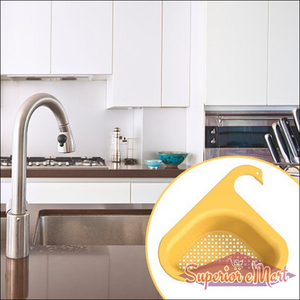 Swan kitchen drain strainer in yellow placed in a modern kitchen sink for effective food waste filtration