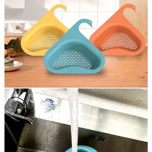 Swan kitchen drain strainer set in orange, yellow, and blue for effective food catchment and easy cleaning.
