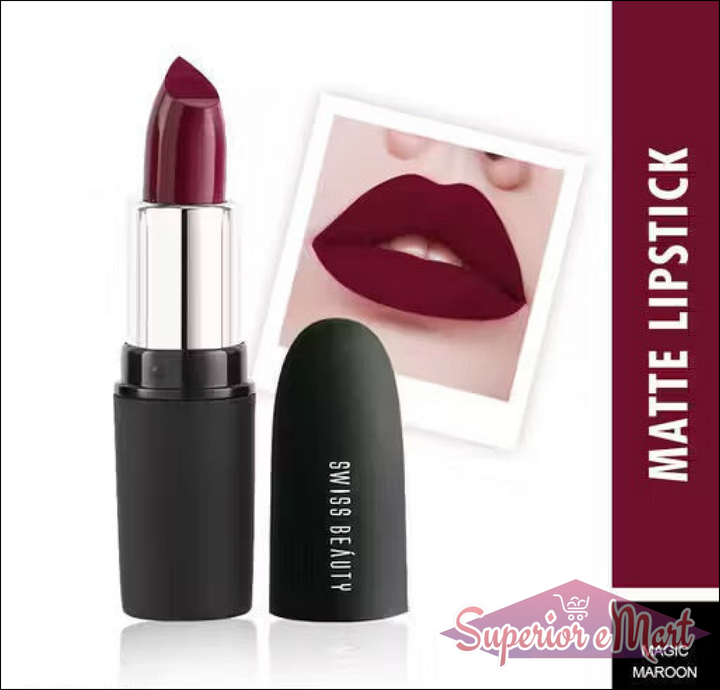 Swiss Beauty Pure Matte Lipstick in Magic Maroon for a bold and long-lasting finish