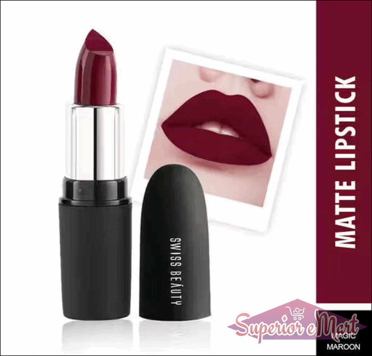 Swiss Beauty Pure Matte Lipstick in Magic Maroon for a bold and long-lasting finish
